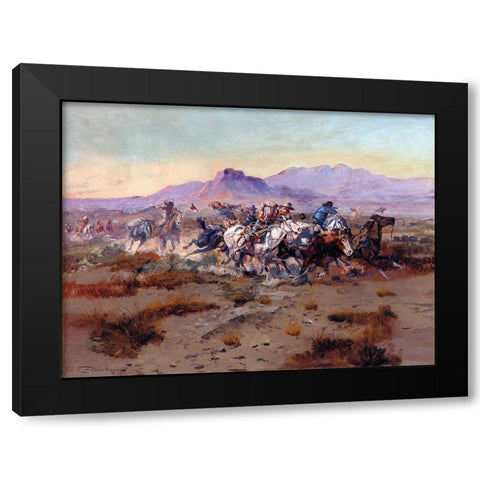 The Attack Black Modern Wood Framed Art Print with Double Matting by Russell, Charles Marion