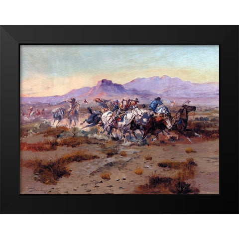 The Attack Black Modern Wood Framed Art Print by Russell, Charles Marion