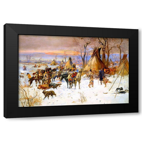 Indian Hunters Return Black Modern Wood Framed Art Print with Double Matting by Russell, Charles Marion