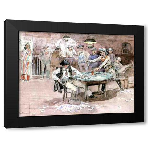 Peaceful Valley Saloon Black Modern Wood Framed Art Print by Russell, Charles Marion