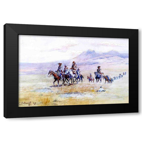 Coming across the Plain Black Modern Wood Framed Art Print by Russell, Charles Marion
