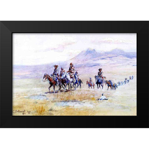 Coming across the Plain Black Modern Wood Framed Art Print by Russell, Charles Marion