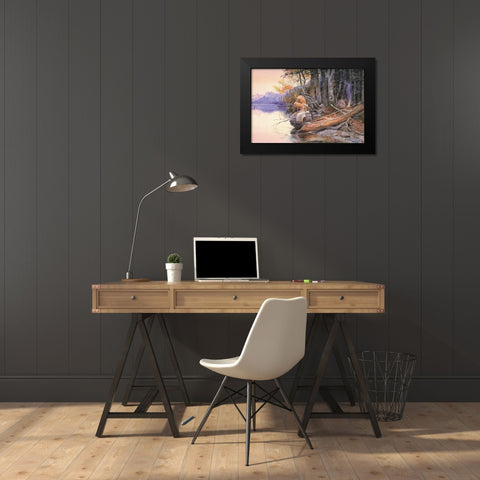 Indian Camp Lake McDonald Black Modern Wood Framed Art Print by Russell, Charles Marion