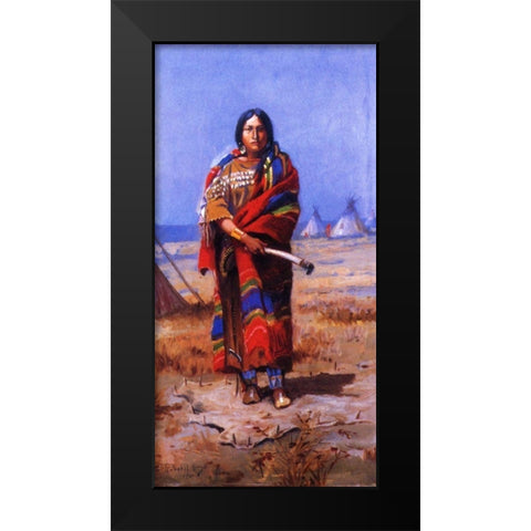Indian Squaw Black Modern Wood Framed Art Print by Russell, Charles Marion