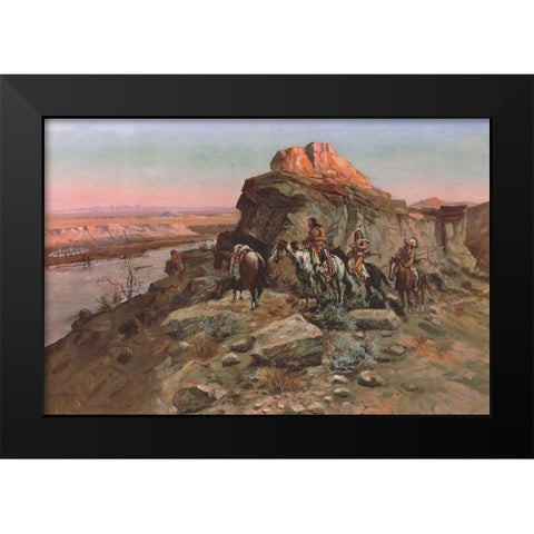 Planning the Attack Black Modern Wood Framed Art Print by Russell, Charles Marion