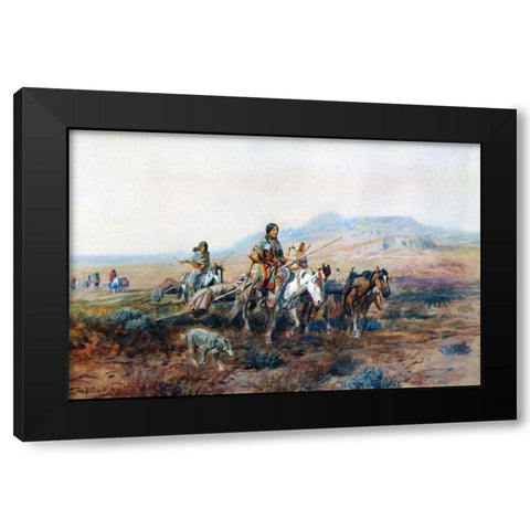 When the Trail Was Long Between Camps Black Modern Wood Framed Art Print with Double Matting by Russell, Charles Marion