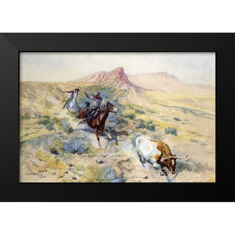The Herd Quitter Black Modern Wood Framed Art Print by Russell, Charles Marion