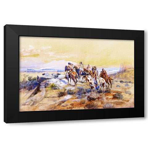 Watching the Iron Horse Black Modern Wood Framed Art Print with Double Matting by Russell, Charles Marion