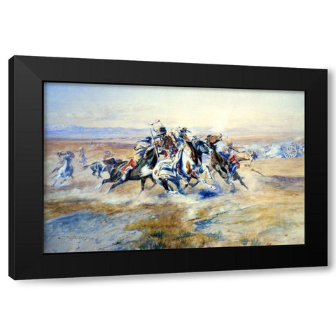 The Attack Black Modern Wood Framed Art Print with Double Matting by Russell, Charles Marion