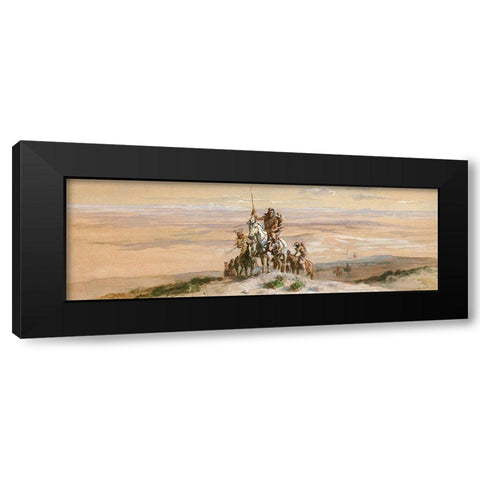 Indian War Party Black Modern Wood Framed Art Print by Russell, Charles Marion