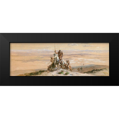 Indian War Party Black Modern Wood Framed Art Print by Russell, Charles Marion