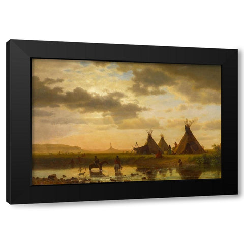 View of Chimney Rock, Ohalilah Sioux Village in the foreground Black Modern Wood Framed Art Print with Double Matting by Bierstadt, Albert