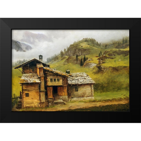 Mountain House Black Modern Wood Framed Art Print by Bierstadt, Albert