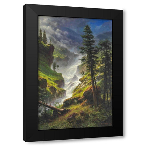 Rocky Mountain Waterfall Black Modern Wood Framed Art Print with Double Matting by Bierstadt, Albert