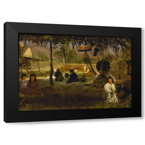 California Indian Camp Black Modern Wood Framed Art Print with Double Matting by Bierstadt, Albert