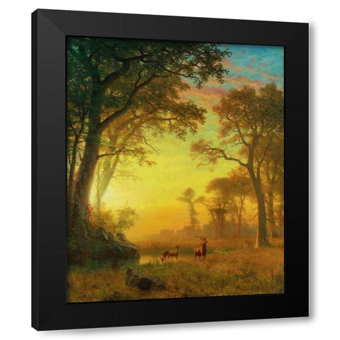 Light in the Forest Black Modern Wood Framed Art Print with Double Matting by Bierstadt, Albert