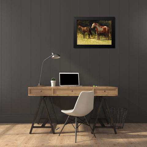 Two Horses Black Modern Wood Framed Art Print by Bierstadt, Albert