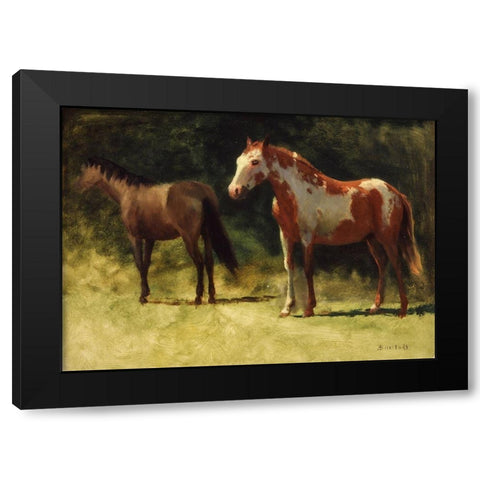 Two Horses Black Modern Wood Framed Art Print with Double Matting by Bierstadt, Albert