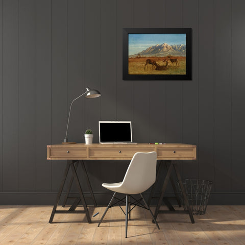 Deer in Mountain Home Black Modern Wood Framed Art Print by Bierstadt, Albert
