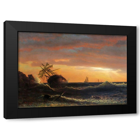 Beached Ship Black Modern Wood Framed Art Print by Bierstadt, Albert