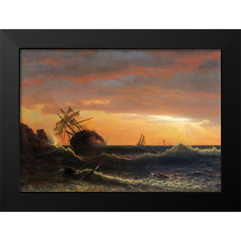 Beached Ship Black Modern Wood Framed Art Print by Bierstadt, Albert