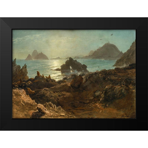 Farallon Islands, Pacific Ocean, California Black Modern Wood Framed Art Print by Bierstadt, Albert