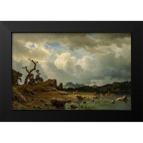 Thunderstorm in the Rocky Mountains Black Modern Wood Framed Art Print by Bierstadt, Albert