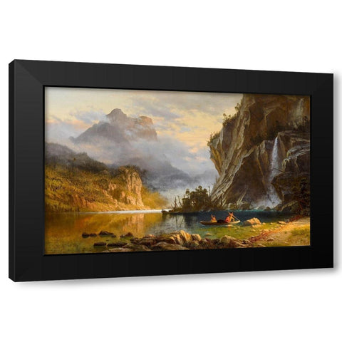 Indians Spear Fishing Black Modern Wood Framed Art Print with Double Matting by Bierstadt, Albert