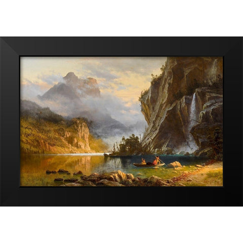 Indians Spear Fishing Black Modern Wood Framed Art Print by Bierstadt, Albert