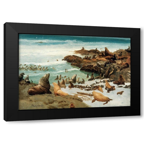 Seal Rocks, Farallons Black Modern Wood Framed Art Print by Bierstadt, Albert
