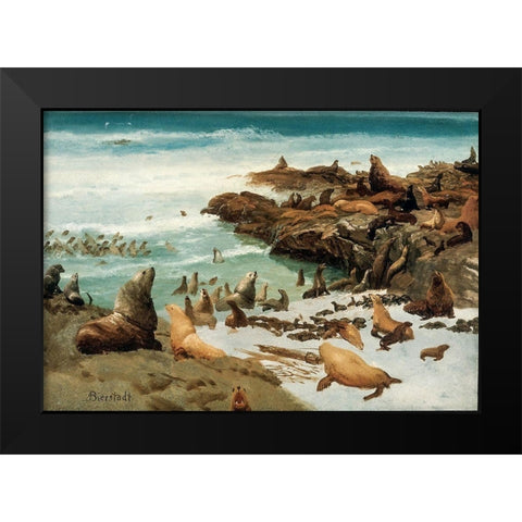Seal Rocks, Farallons Black Modern Wood Framed Art Print by Bierstadt, Albert