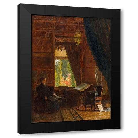 Interior of a Library Black Modern Wood Framed Art Print with Double Matting by Bierstadt, Albert