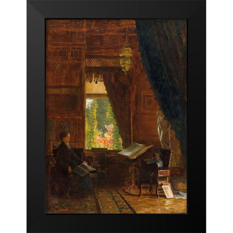 Interior of a Library Black Modern Wood Framed Art Print by Bierstadt, Albert