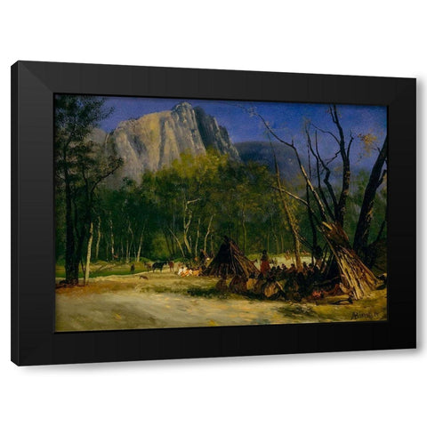 Indians in Council, California Black Modern Wood Framed Art Print with Double Matting by Bierstadt, Albert