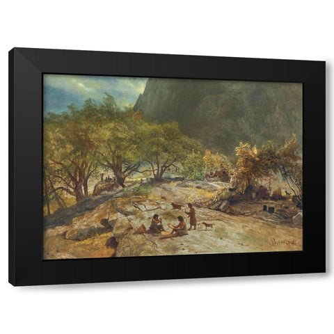 Mariposa Indian Encampment, Yosemite Valley, California Black Modern Wood Framed Art Print with Double Matting by Bierstadt, Albert