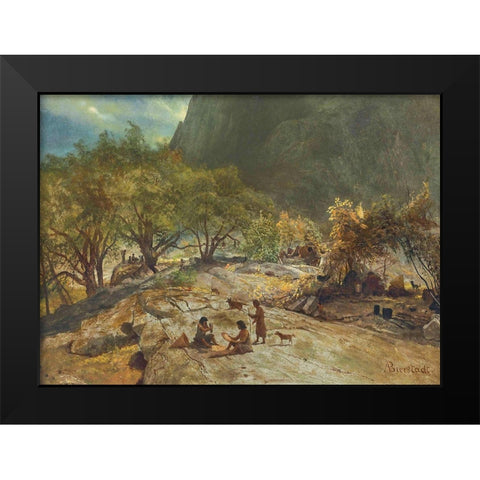 Mariposa Indian Encampment, Yosemite Valley, California Black Modern Wood Framed Art Print by Bierstadt, Albert