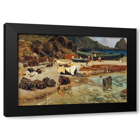 Fishing Boats at Capri Black Modern Wood Framed Art Print by Bierstadt, Albert