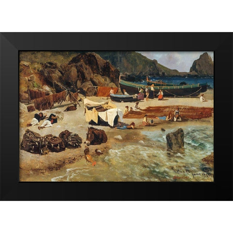Fishing Boats at Capri Black Modern Wood Framed Art Print by Bierstadt, Albert