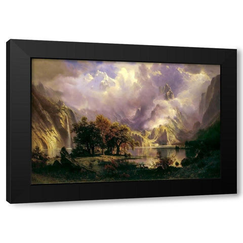 Rocky Mountain Landscape Black Modern Wood Framed Art Print by Bierstadt, Albert