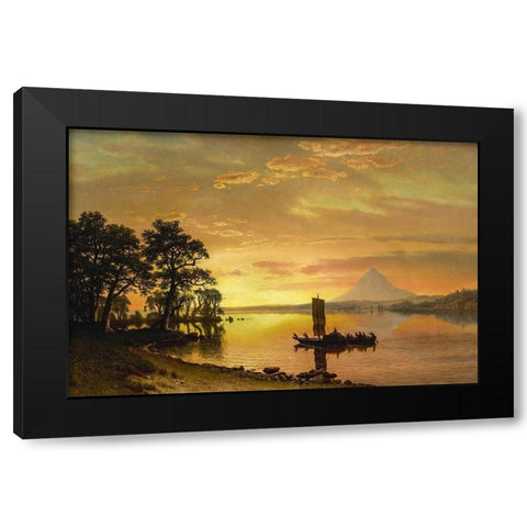 Indians Crossing the Columbia River Black Modern Wood Framed Art Print with Double Matting by Bierstadt, Albert