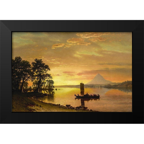 Indians Crossing the Columbia River Black Modern Wood Framed Art Print by Bierstadt, Albert