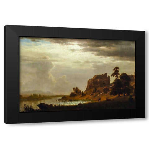 On the Sweetwater near the Devils Gate Black Modern Wood Framed Art Print by Bierstadt, Albert