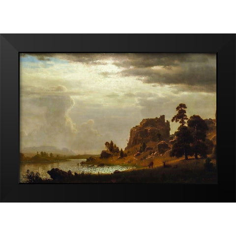 On the Sweetwater near the Devils Gate Black Modern Wood Framed Art Print by Bierstadt, Albert