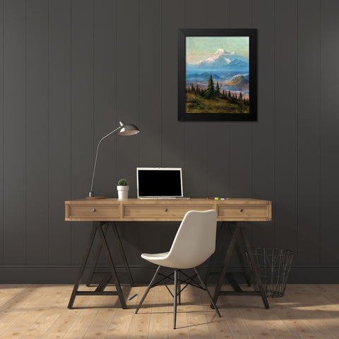 Puyallup River Valley and Mount Rainier Black Modern Wood Framed Art Print by Bierstadt, Albert