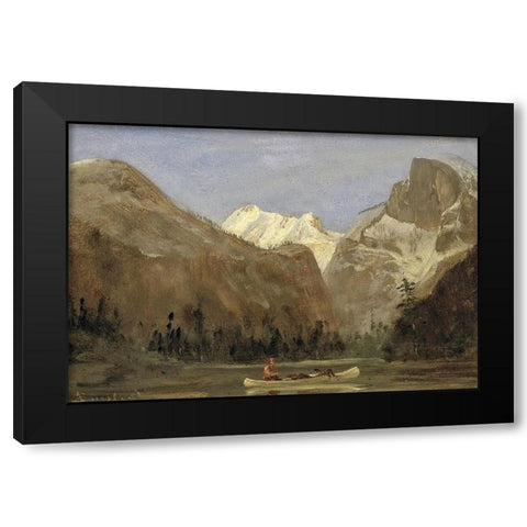 Boating through Yosemite Valley with Half Dome in the Distance Black Modern Wood Framed Art Print with Double Matting by Bierstadt, Albert
