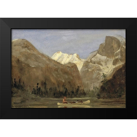 Boating through Yosemite Valley with Half Dome in the Distance Black Modern Wood Framed Art Print by Bierstadt, Albert