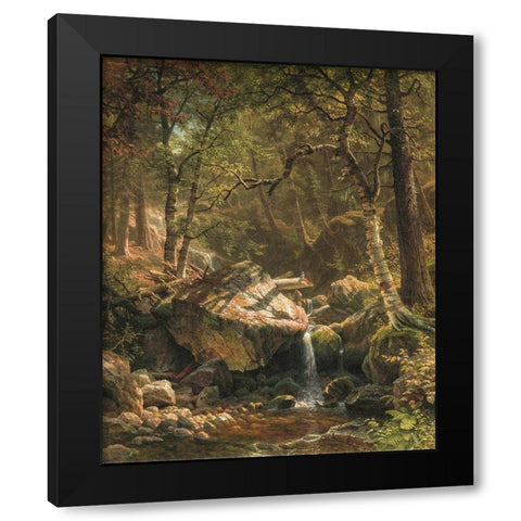 Mountain Brook Black Modern Wood Framed Art Print with Double Matting by Bierstadt, Albert
