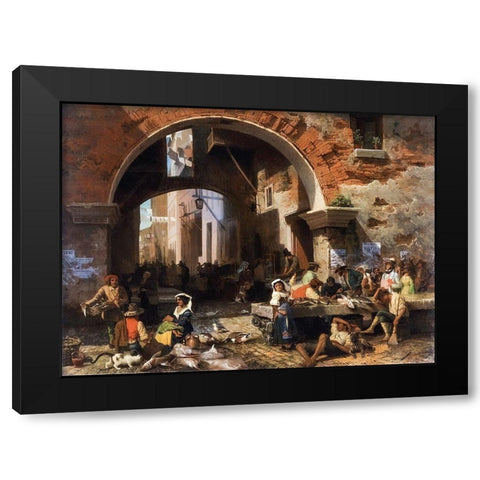 Roman Fish Market. Arch of Octavius Black Modern Wood Framed Art Print by Bierstadt, Albert