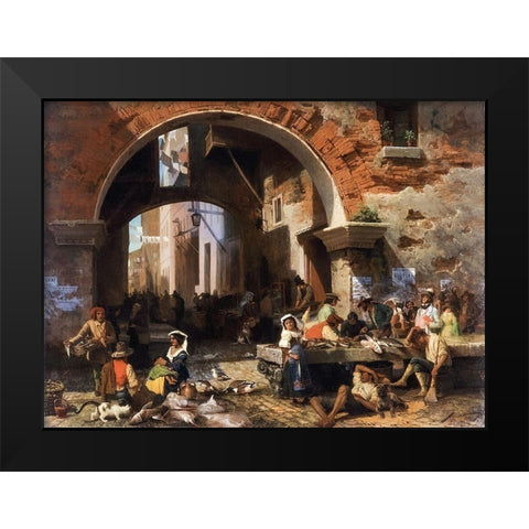 Roman Fish Market. Arch of Octavius Black Modern Wood Framed Art Print by Bierstadt, Albert