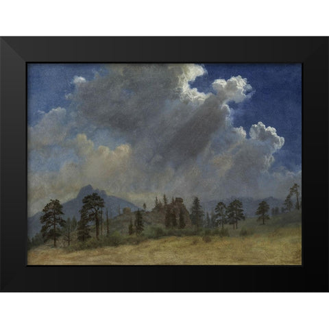 Fir Trees and Storm Clouds Black Modern Wood Framed Art Print by Bierstadt, Albert